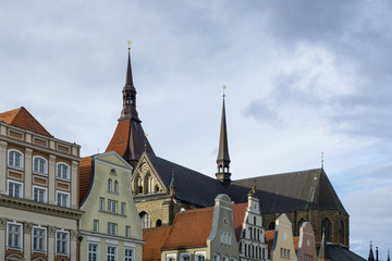 Obraz premium roofs over Rostock germany on a cloudy day