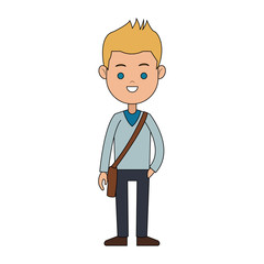 male student carrying bag blonde cartoon icon image vector illustration design 