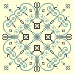 Hand drawing pattern for tile in black and white colors. Italian majolica style