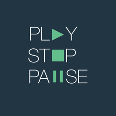 play stop and pause typographic