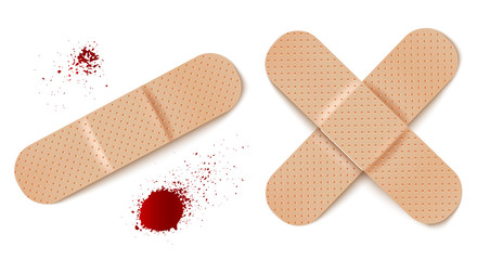 aid bandages and blood drops.