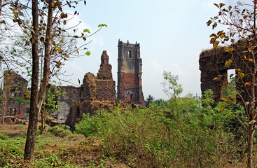 Remains of belfry of the Church of St Augustine and monastery in Old Goa, India. Built in 1602 by...