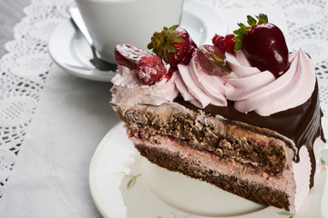 Slice of fruit cake with mixed fruits