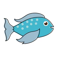 Foto op Canvas blauwe vis zijaanzicht pictogram afbeelding vector illustratie ontwerp © Jemastock