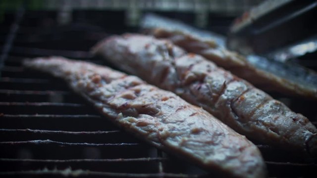 4k Grill Cooking Barbecue Fish on Fire