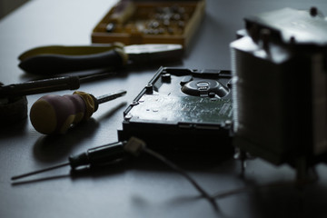 Fototapeta na wymiar Hard drive disc repair