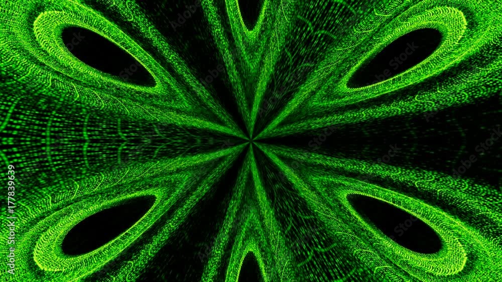 Poster abstract background of a kaleidoscope consisting of particles. colorful seamless loop