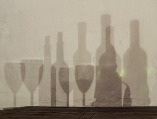 bottle and glass shadows on the walls
