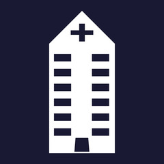 Vector hospital icon.Vector white icon on dark blue background.