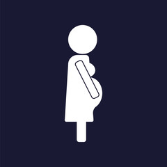Vector image of a pregnant woman.Vector white icon on dark blue background