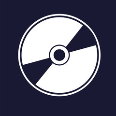 Vector image of a computer laser disk. Disk for data recording and information. Vector white icon on dark blue background.
