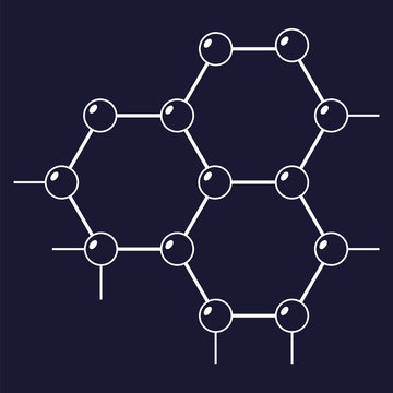 Vector image of a molecule. Icon of molecular research in chemistry and medicine. Vector white icon on dark blue background.