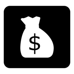 Vector money bag icon.  Vector white illustration on black background