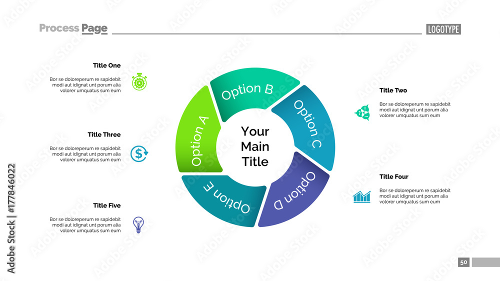 Poster pie chart with five elements template