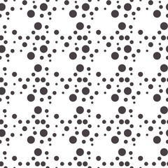 Seamless pattern with black polka dots texture on white in vector. Simple design for package, wallpaper, cover, template, background.
