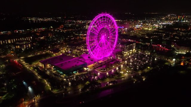 Aerial drone Orlando Eye night 4k