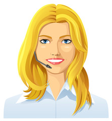 Happy customer service with blonde hair