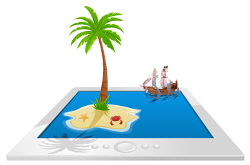 Sea monster attack - Illustration on tablet