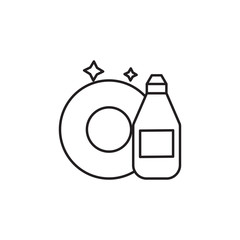 plates and a bottle with detergent icon