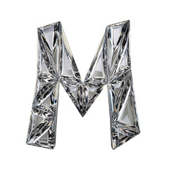 Crystal triangulated font letter M 3D render