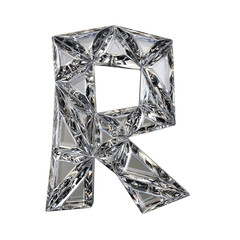 Crystal triangulated font letter R 3D render