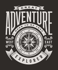 Vintage Great Adventure Typography On Black Background