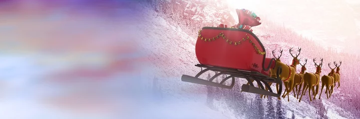 Fotobehang Winter transition of Santa's sleigh and reindeer's © vectorfusionart