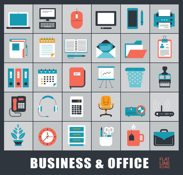 Set of business and office icons. Collection of premium quality web icons. 