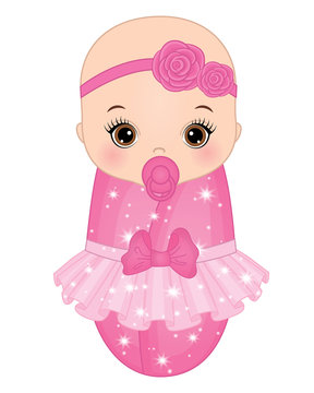 Vector Cute Baby Girl Dressed as Princess