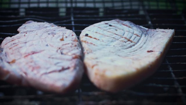 4k Grill Cooking Barbecue Fish Tuna