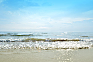 Beach with blue sky, Wave, view to sea and sun
