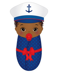 Vector Cute African American Baby Dressed in Nautical Style