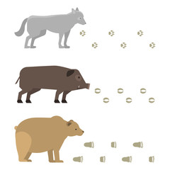 Animal footprints include mammals and birds foot print trace wildlife track steps wild nature silhouette vector
