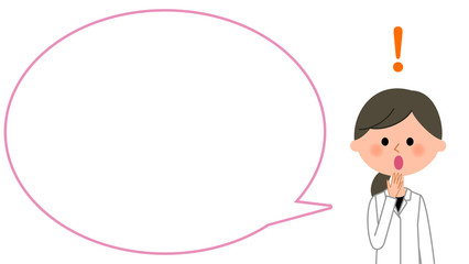 ひらめく白衣の女性　ふきだし