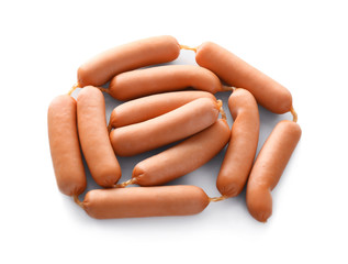 Delicious sausages on white background