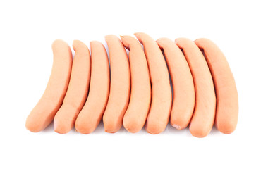 Delicious sausages on white background