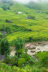 Spectacular landscape of high mountain village among rice terraces