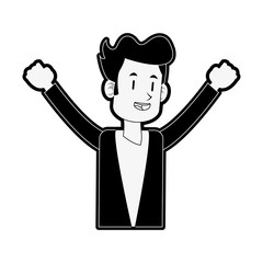 businessman raisign arm pictogram icon image vector illustration design