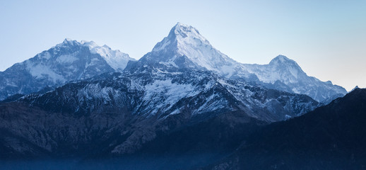 Tibetan mountains daybreak, Nepal, Annapurna trek.
