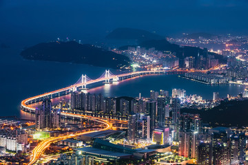 GwangAn Bridge and Haeundae at night in Busan,Korea  