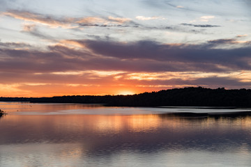 Fototapeta na wymiar Brilliant Sunset on Cumberland River in Tennessee