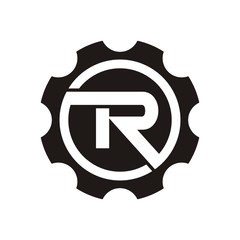 R logo initial letter design template vector inside gear shape
