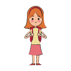 student carrying bag happy red hair female cartoon icon image vector illustration design