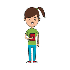 happy girl holding book icon image vector illustration design