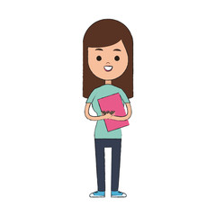 happy girl holding book icon image vector illustration design