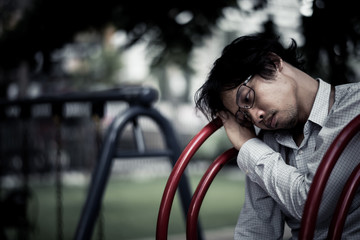 business man is stressed from his work. depression and anxiety concept.