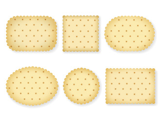 Biscuit crackers isolated on white background. Vector cartoon biscuits cookies of different shapes with cookie cracker texture