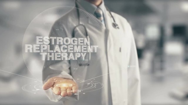 Doctor holding in hand Estrogen Replacement Therapy
