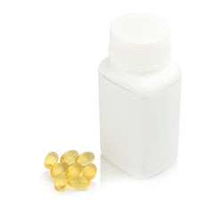 Capsules fish oil with selective focus isolate on white background