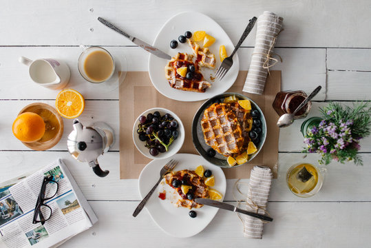 Breakfast For Two Served On The Table